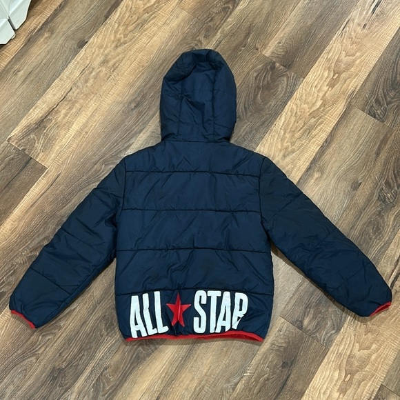 Converse All Star Boys Quilted Jacket S 8-10yrs Blue Hood Zipper Chuck Taylor - Picture 11 of 16